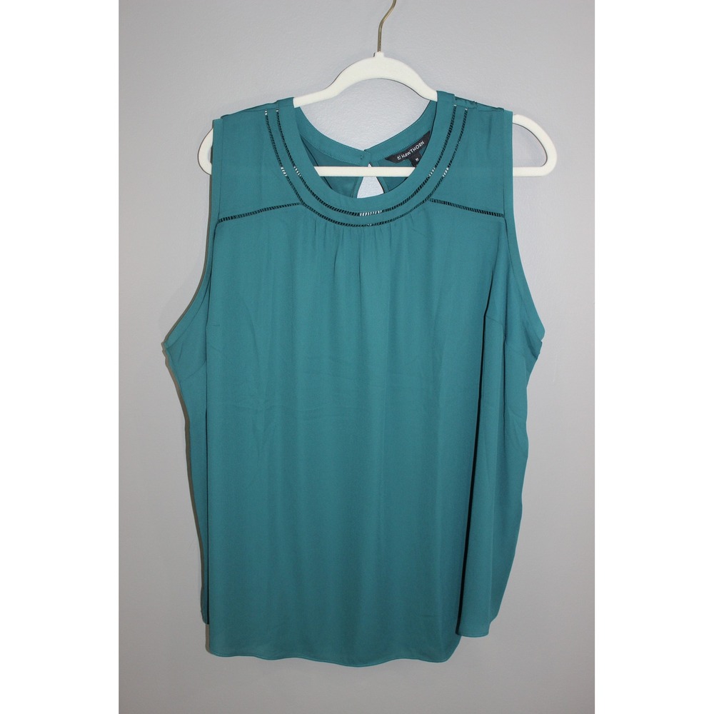 41 Hawthorn Sleeveless Top Womens 3X Teal Great Ladder Stitch Keyhole WPW10322
